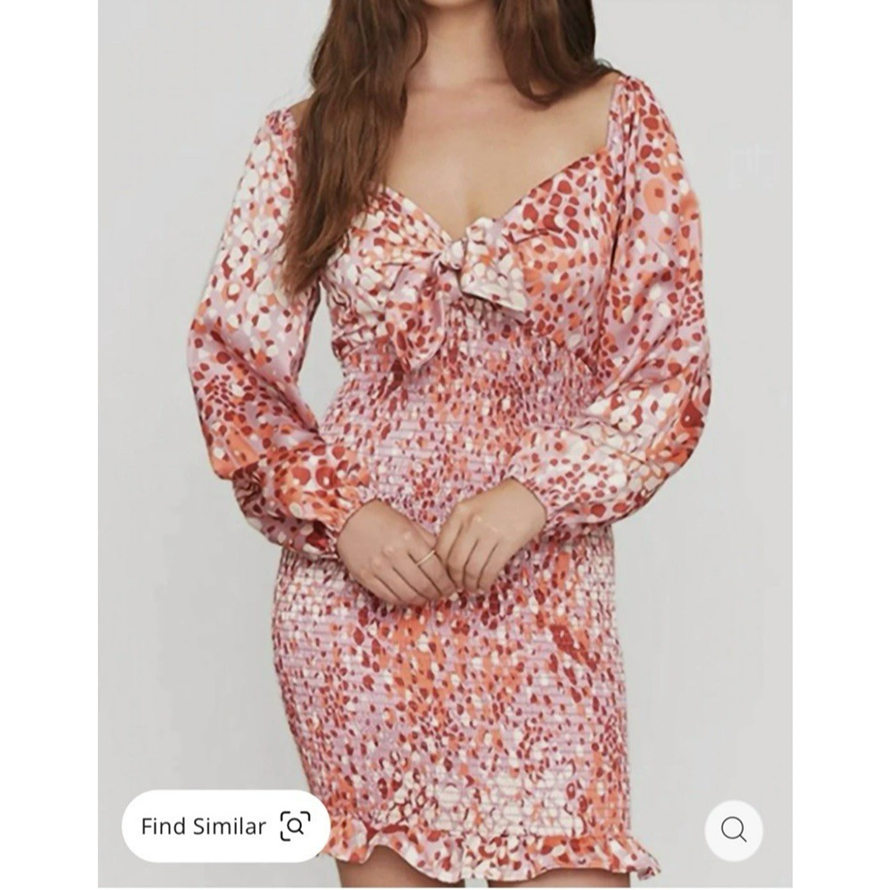 NWT Lost + Wander Wild Side Mini Dress In Pink Animal Medium Smocked Bodycon